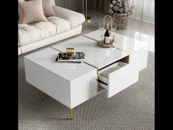 Mesa De Centro| Mesa de centro moderna e elegante, laqueada em , com 2 gavetas, ideal para uma sala de estar contemporânea. Branco
