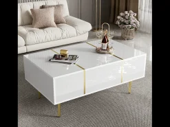 Mesa De Centro| Mesa de centro moderna e elegante, laqueada em , com 2 gavetas, ideal para uma sala de estar contemporânea. Branco