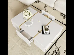 Mesa De Centro| Mesa de centro moderna e elegante, laqueada em , com 2 gavetas, ideal para uma sala de estar contemporânea. Branco