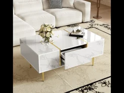 Mesa De Centro| Mesa de centro moderna e elegante, laqueada em , com 2 gavetas, ideal para uma sala de estar contemporânea. Branco