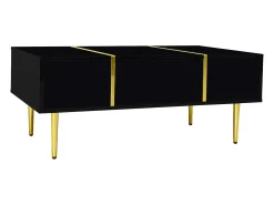 Mesa De Centro* Mesa de centro moderna em laca preta com 2 gavetas, para sala de estar contemporânea. Preto