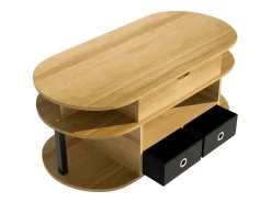 Online Mesa de centro moderna em madeira com tampo elevatório, espaço de armazenamento e 2 gavetas revestidas em tecido preto. Natural claro