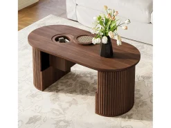 Merax Mesa de centro moderna em estilo retrô - 105 x 50 x 46,5 cm - em nogueira com textura vertical - com espaço de armazenamento - MDF - marrom^ Mesa De Centro