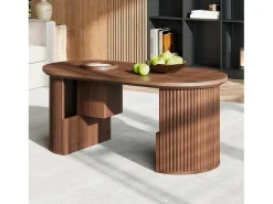 Merax Mesa de centro moderna em estilo retrô - 105 x 50 x 46,5 cm - em nogueira com textura vertical - com espaço de armazenamento - MDF - marrom^ Mesa De Centro
