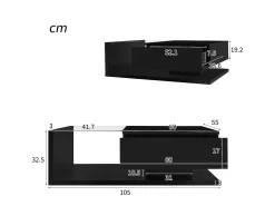 Mesa De Centro| Mesa de centro moderna para sala de estar com 1 gaveta e iluminação LED, tampo de vidro, preta. Preto
