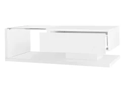 New Mesa de centro moderna para sala de estar com 1 gaveta e iluminação LED, tampo de vidro, branca. Branco