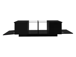Mesa De Centro* Mesa de centro moderna preta com iluminação LED, duas portas de armário e amplo espaço de armazenamento. Preto