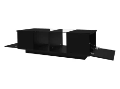 Mesa De Centro* Mesa de centro moderna preta com iluminação LED, duas portas de armário e amplo espaço de armazenamento. Preto