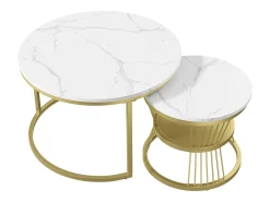 Mesa De Centro* Mesa de centro moderna redonda encaixável - Estrutura em metal, Mesa grande: 70 x 45 cm, Mesa pequena: 45 x 40 cm - Dourado Amarelo