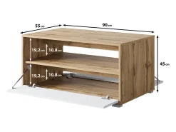 Mesa De Centro| Mesa de centro moderna retangular com prateleira e compartimento, 90 cm, carvalho wotan, branco mate Natural escuro