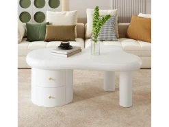 Mesa De Centro|ModernLuxe Mesa de centro moderna 97x64x42cm - forma irregular - 2 gavetas - Branco