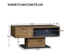 ModernLuxe Mesa de centro moderna 100x50x46,5 cm - Prateleiras abertas - Painéis de partículas - Natural^ Mesa De Centro