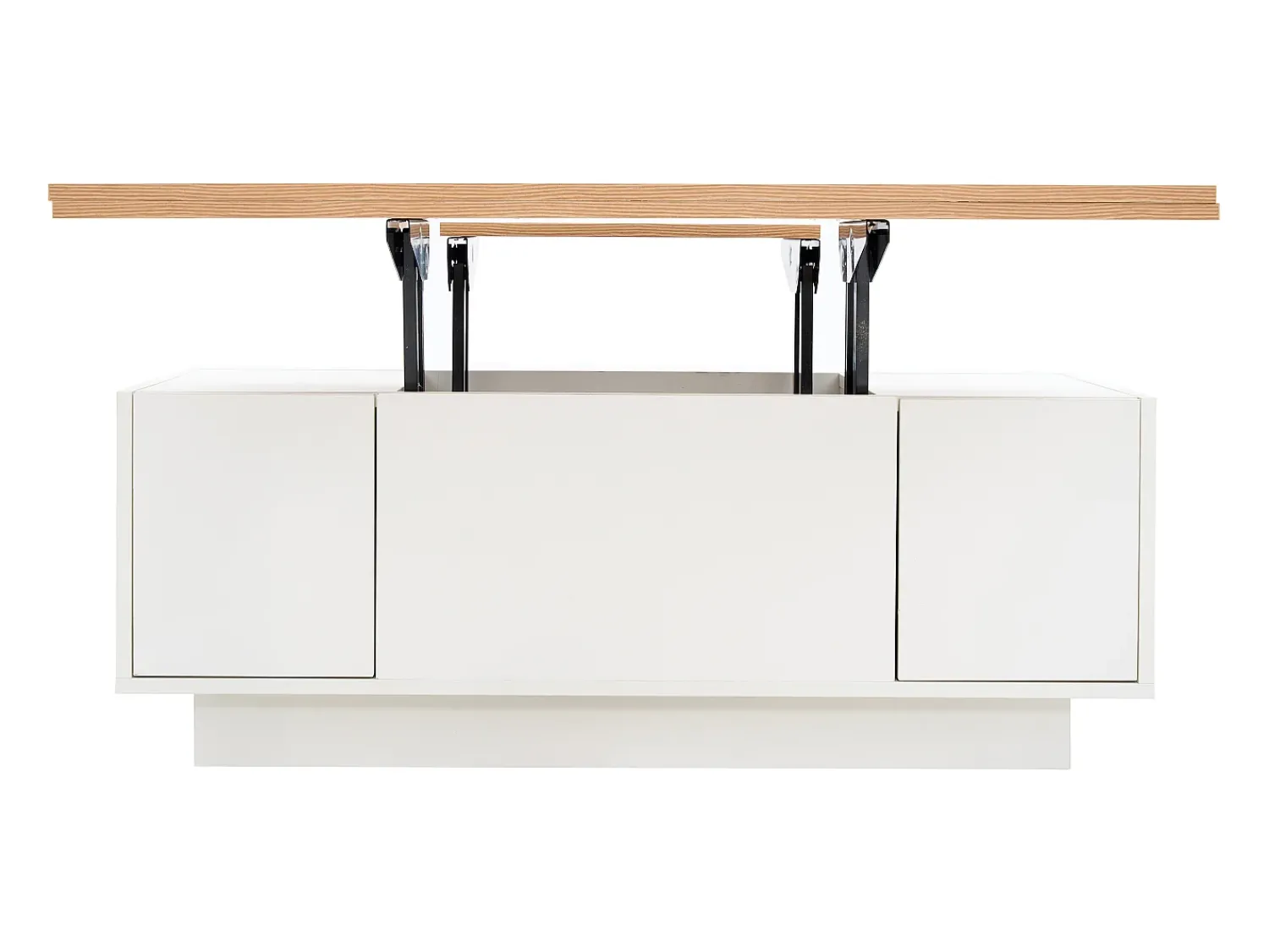 Clearance ModernLuxe Mesa de centro moderna 100x50x40 cm - com 2 portas - mecanismo duplo de elevação - compartimento oculto - Branco+Natural Natural claro / Branco