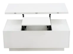 Sale ModernLuxe Mesa de centro moderna 100x50x40 cm - com 2 portas - mecanismo duplo de elevação - compartimento oculto - Branco