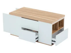 ModernLuxe Mesa de centro multifuncional elevável - a escrivaninha pode ser desdobrada em duas mesas - Branco + Natural claro^ Mesa De Centro