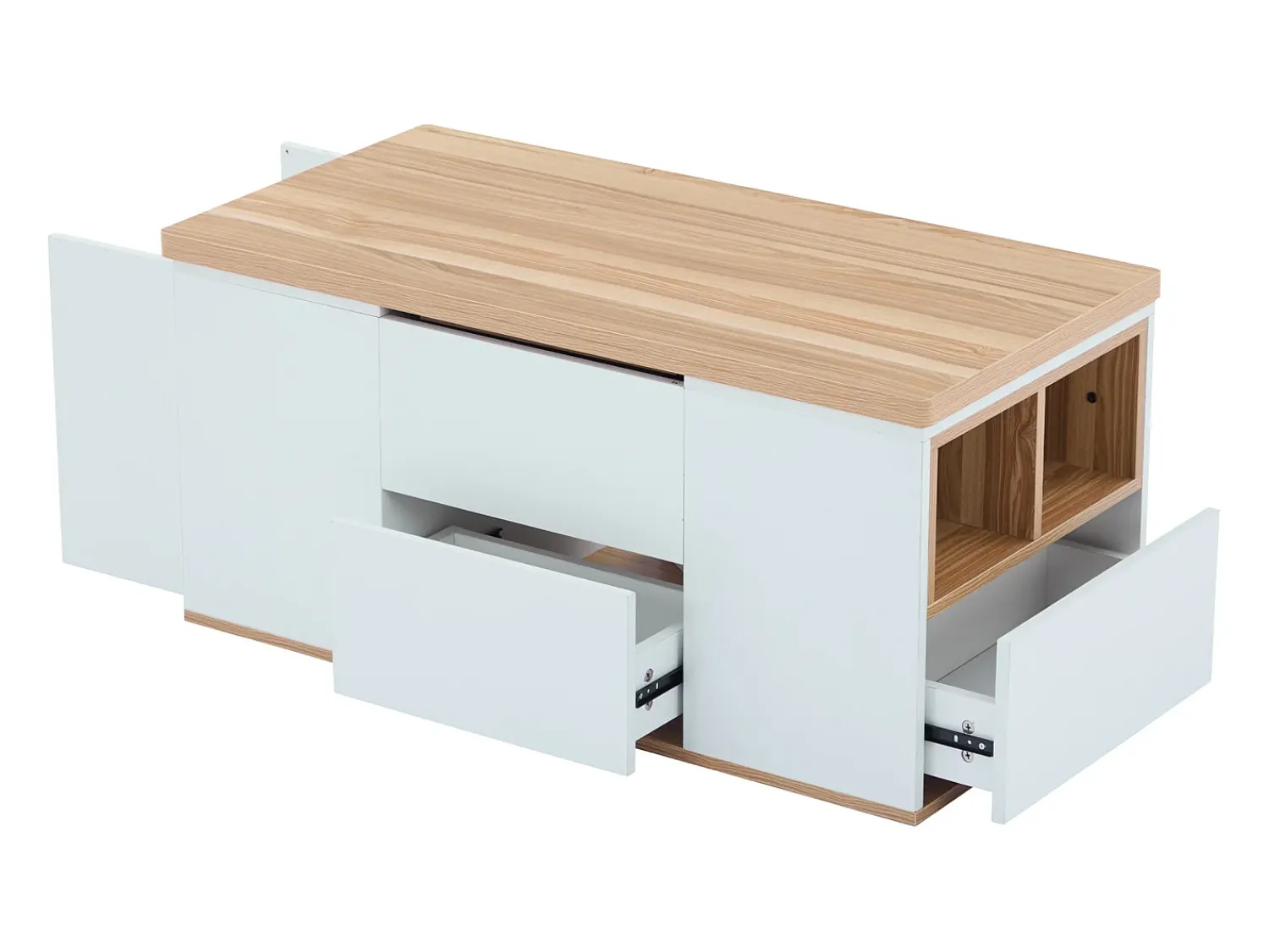 ModernLuxe Mesa de centro multifuncional elevável - a escrivaninha pode ser desdobrada em duas mesas - Branco + Natural claro^ Mesa De Centro