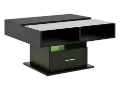 Clearance Mesa de centro multifuncional com acabamento laqueado brilhante, iluminação LED, altura ajustável e espaço de armazenamento flexível, na cor preta. Preto