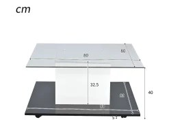 Discount Merax Mesa de centro móvel com rodízios giratórios - 80 x 80 x 40 cm - Vidro e aglomerado - LEDs - e preto Branco