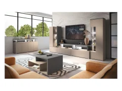 Mesa De Centro*Meublorama Mesa de centro NESS – Tampo 100 x 60 cm – Acabamento Congo e antracite – Design moderno Bege