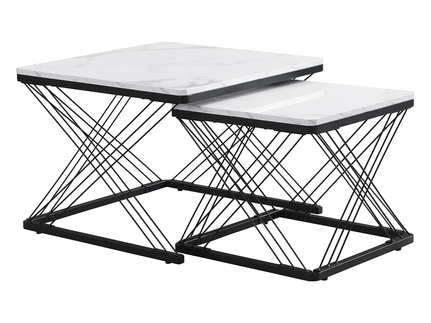 Mesa De Centro|Hauss Spole Mesa de centro nido - Juego de 2 - Tablero efecto mármol de alto brillo - Blanco y negro Branco