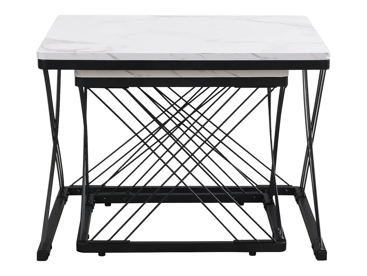 Mesa De Centro|Hauss Spole Mesa de centro nido - Juego de 2 - Tablero efecto mármol de alto brillo - Blanco y negro Branco