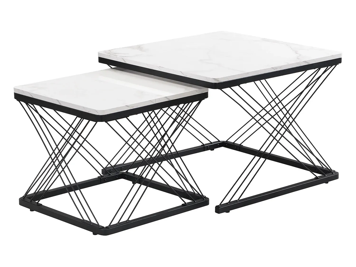 Mesa De Centro|Hauss Spole Mesa de centro nido - Juego de 2 - Tablero efecto mármol de alto brillo - Blanco y negro Branco
