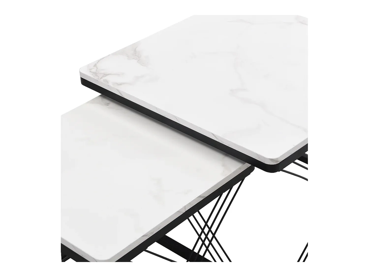 Mesa De Centro|Hauss Spole Mesa de centro nido - Juego de 2 - Tablero efecto mármol de alto brillo - Blanco y negro Branco