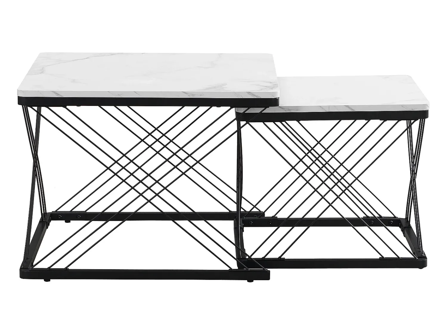 Mesa De Centro|Hauss Spole Mesa de centro nido - Juego de 2 - Tablero efecto mármol de alto brillo - Blanco y negro Branco