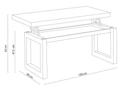 Mesa De Centro* Mesa de centro nórdica elevável em carvalho nórdico 120x48x60cm Branco