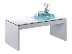 Mesa De Centro|Dmora Mesa de centro Ontario, Mesa de centro com tampo elevatório, Mesa baixa da sala, 102x50h43/54 cm, brilhante Branco