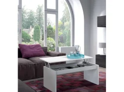 Mesa De Centro|Dmora Mesa de centro Ontario, Mesa de centro com tampo elevatório, Mesa baixa da sala, 102x50h43/54 cm, brilhante Branco