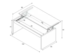 Mesa De Centro|Dmora Mesa de centro Ontario, Mesa de centro com tampo elevatório, Mesa baixa da sala, 102x50h43/54 cm, brilhante Branco