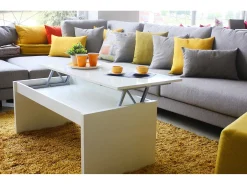 Mesa De Centro|Dmora Mesa de centro Ontario, Mesa de centro com tampo elevatório, Mesa baixa da sala, 102x50h43/54 cm, brilhante Branco