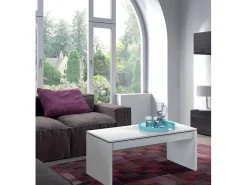 Mesa De Centro|Dmora Mesa de centro Ontario, Mesa de centro com tampo elevatório, Mesa baixa da sala, 102x50h43/54 cm, brilhante Branco