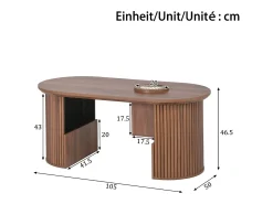 Mesa De Centro*ModernLuxe Mesa de centro ovalada 105x50x46,5 cm - Estilo retrô - Armazenamento aberto - MDF - Marrom Castanho