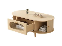 Mesa De Centro*Merax Mesa de centro para sala de estar - 100 x 50 x 36 cm - com 1 gaveta + portas de correr - MDF - cor natural Natural claro