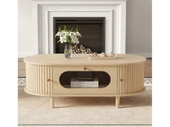 Mesa De Centro*Merax Mesa de centro para sala de estar - 100 x 50 x 36 cm - com 1 gaveta + portas de correr - MDF - cor natural Natural claro