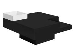 Mesa de centro para sala de estar 72x72x30 cm - Mesa de centro preta com compartimento de arrumação amovível - Iluminação LED^ Mesa De Centro