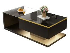 New Mesa de centro preta 100 cm - Mesa de centro com iluminação LED e divisórias - espaço de arrumação aberto - para sala de estar Preto