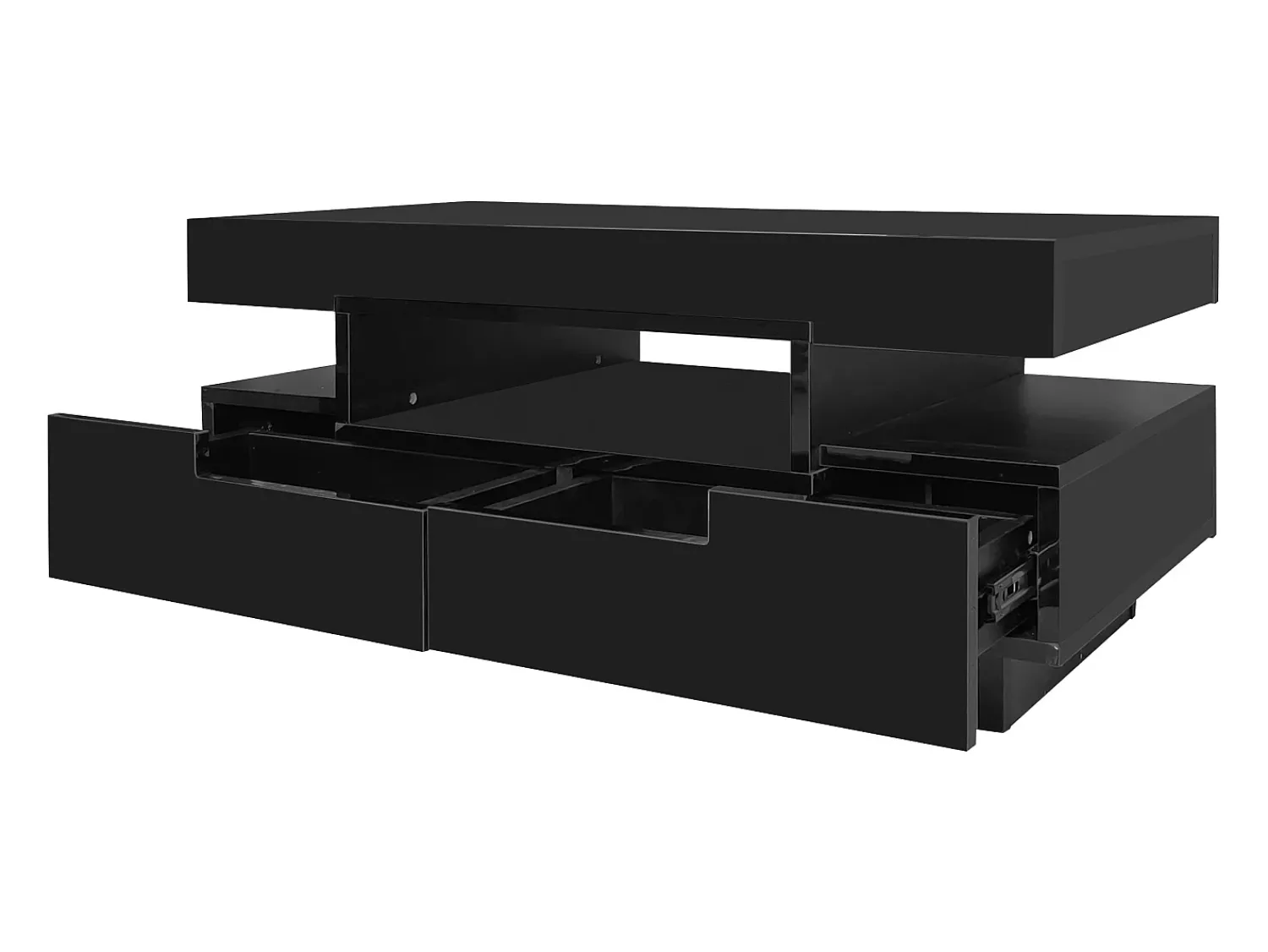 Mesa de centro preta - Mesa de centro brilhante com faixa de luz LED - 4 gavetas - para sala de estar e escritório^ Mesa De Centro