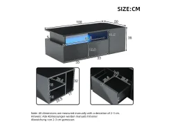 Mesa de centro preta - Mesa de centro com iluminação LED e 2 gavetas - Arrumação aberta^ Mesa De Centro