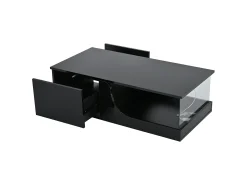 Mesa De Centro* Mesa de centro preta - Mesa de centro com iluminação LED e 2 gavetas - arrumação aberta Preto