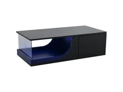 Mesa De Centro* Mesa de centro preta - Mesa de centro com iluminação LED e 2 gavetas - arrumação aberta Preto