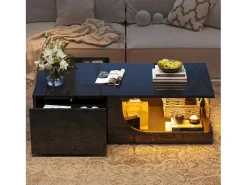 Mesa De Centro* Mesa de centro preta - Mesa de centro com iluminação LED e 2 gavetas - arrumação aberta Preto