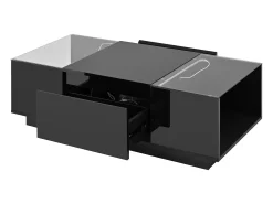 Discount Mesa de centro preta - Mesa de centro com iluminação LED e 2 gavetas - Tampo em vidro Preto