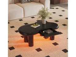 Mesa De Centro* Mesa de centro preta - Mesa de apoio com iluminação LED e 1 gaveta - para sala de estar Preto