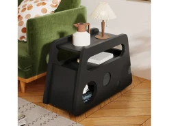 Mesa De Centro*Hauss Spole Mesa de centro preta com rodas e arrumação, design redondo 81x33x51,5cm Preto