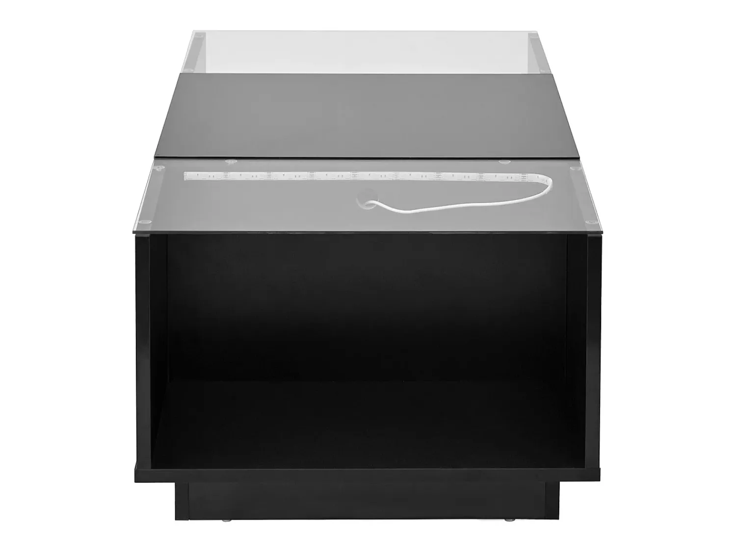 Mesa De Centro|Hauss Spole Mesa de centro preta com 2 gavetas, iluminação LED e tampo em vidro 105x50x35cm Preto