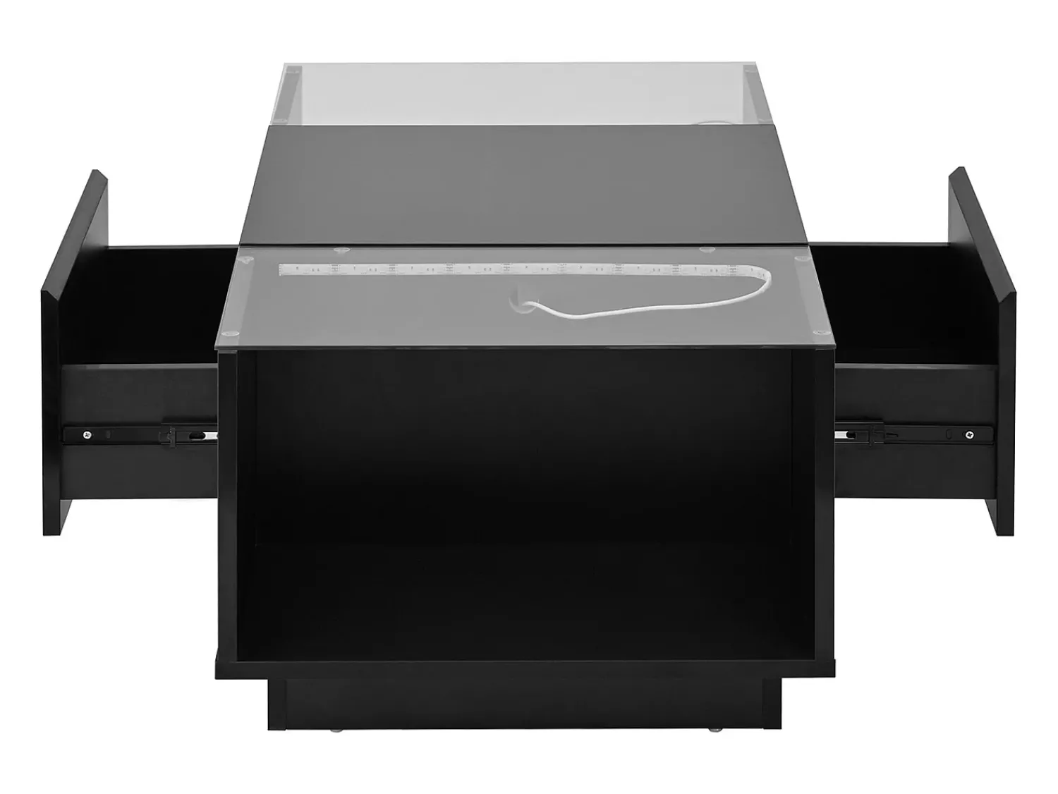 Mesa De Centro|Hauss Spole Mesa de centro preta com 2 gavetas, iluminação LED e tampo em vidro 105x50x35cm Preto
