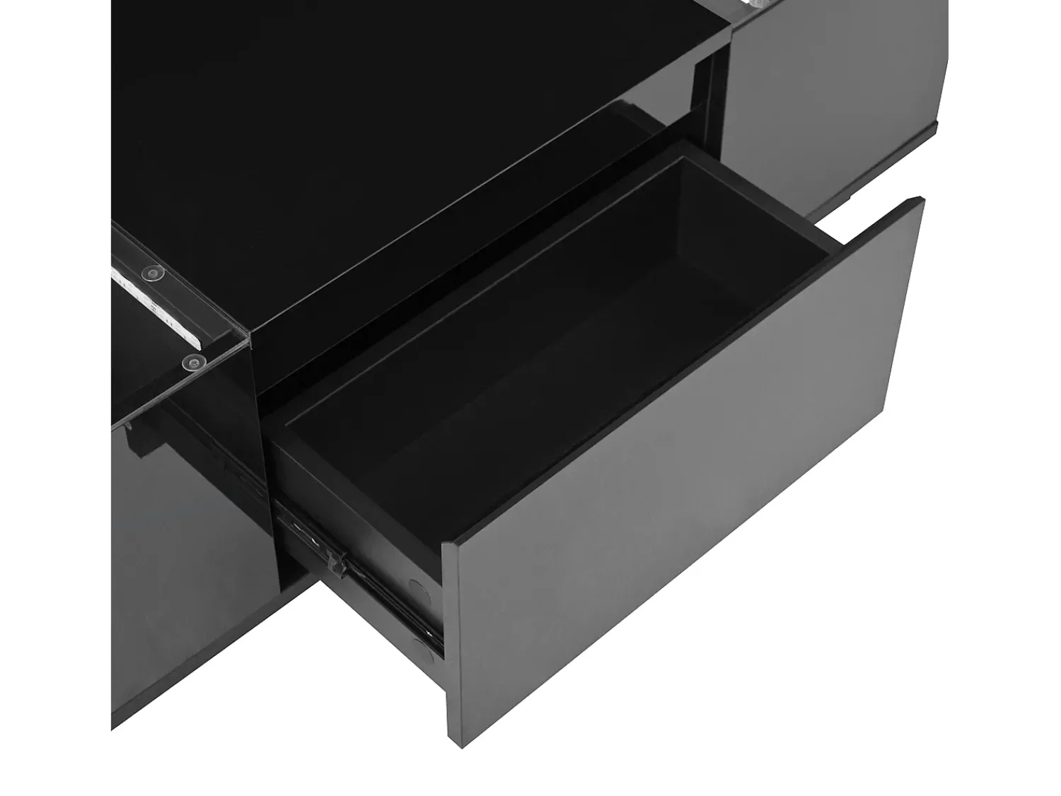 Mesa De Centro|Hauss Spole Mesa de centro preta com 2 gavetas, iluminação LED e tampo em vidro 105x50x35cm Preto